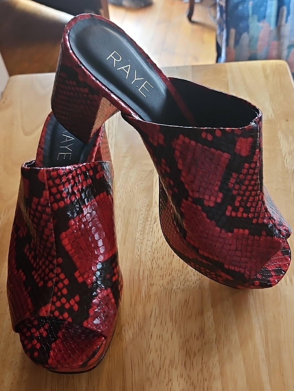 RAYE Red and Black Snake-Print Platform Mule